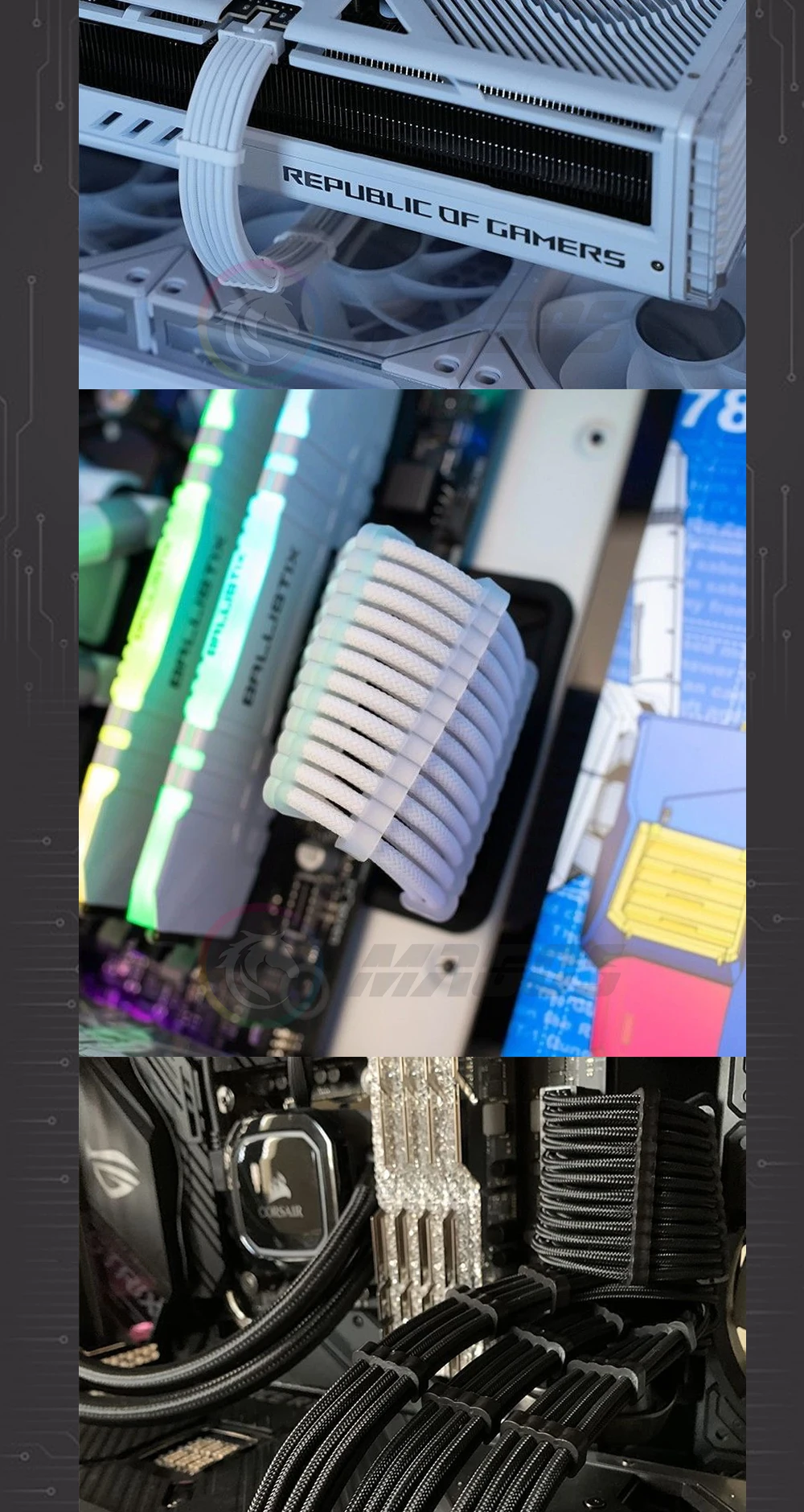 Netzteil-Verlängerungskabel für Computergehäuse, Länge 300 mm, ATX-24Pin/PCI-E 8Pin/CPU 8Pin 18AWG Netzkabel mit Kämmen, mehrfarbig – Detail 6
