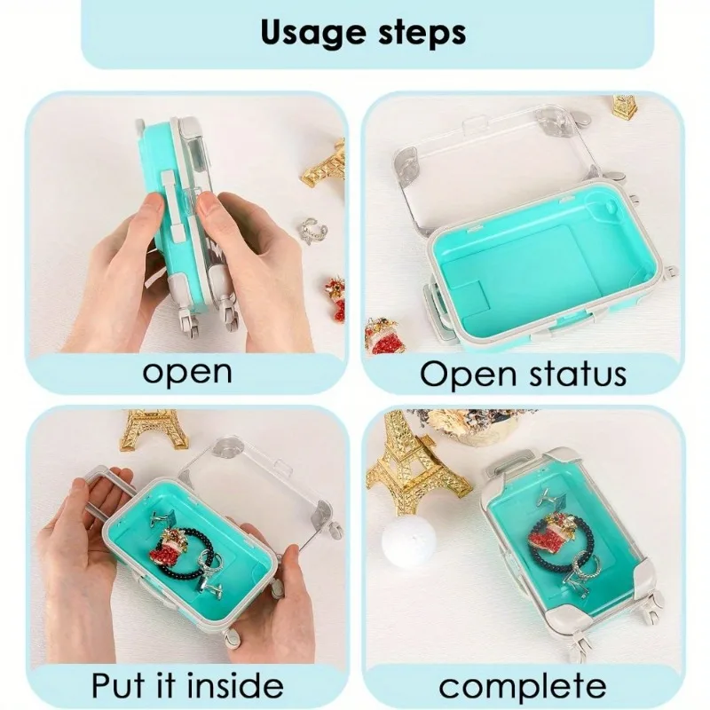 7pc Mini transparent Suitcase Candy Party Storage Box Small Items Travel False Eyelashes Jewelry Display Simulation Trolley Case