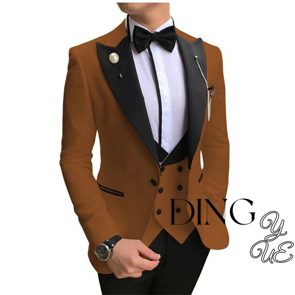 Men Suits 3 Pieces Tailored Best Man Groom Wedding Tuxedo Slim Fit Jacquard Two-color Blazer Jacket Vest Pants Tuxedo Clothing