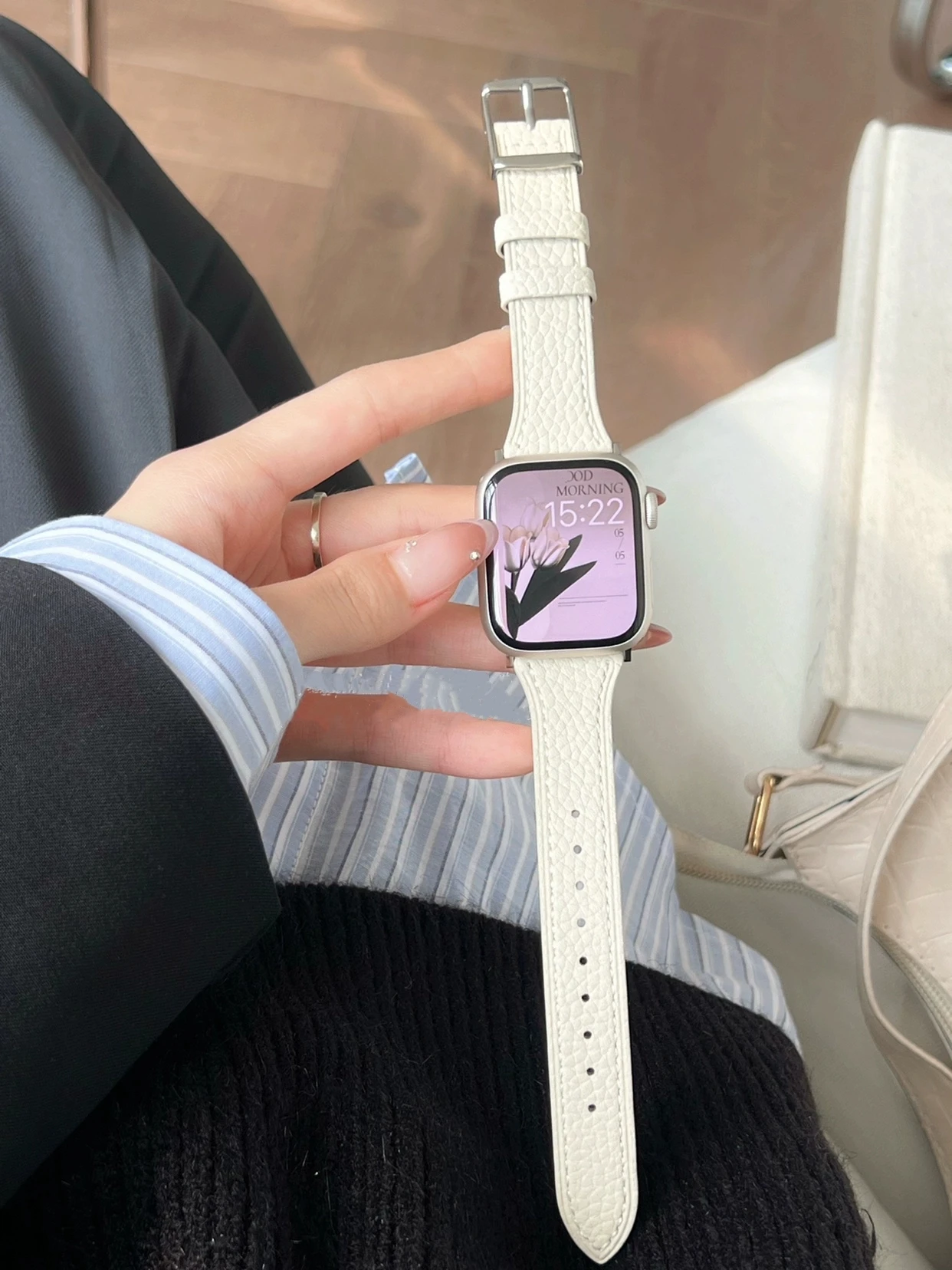 애플 워치 밴드 여성용 가죽 루프 스트랩, 울트라 10, 9, 8, 7/6, 38mm, 40mm, 41mm, 42mm, 44mm, 45mm, 46mm