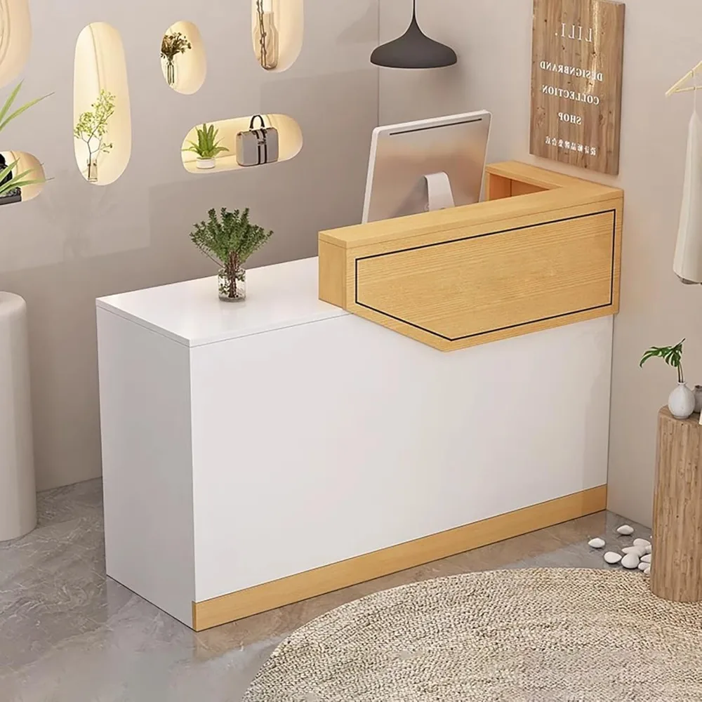 

Reception Desk with Shelves, Front Counter Desk with Lockable Drawers, Modern Retail Counter Computer Desk Reception Table for S