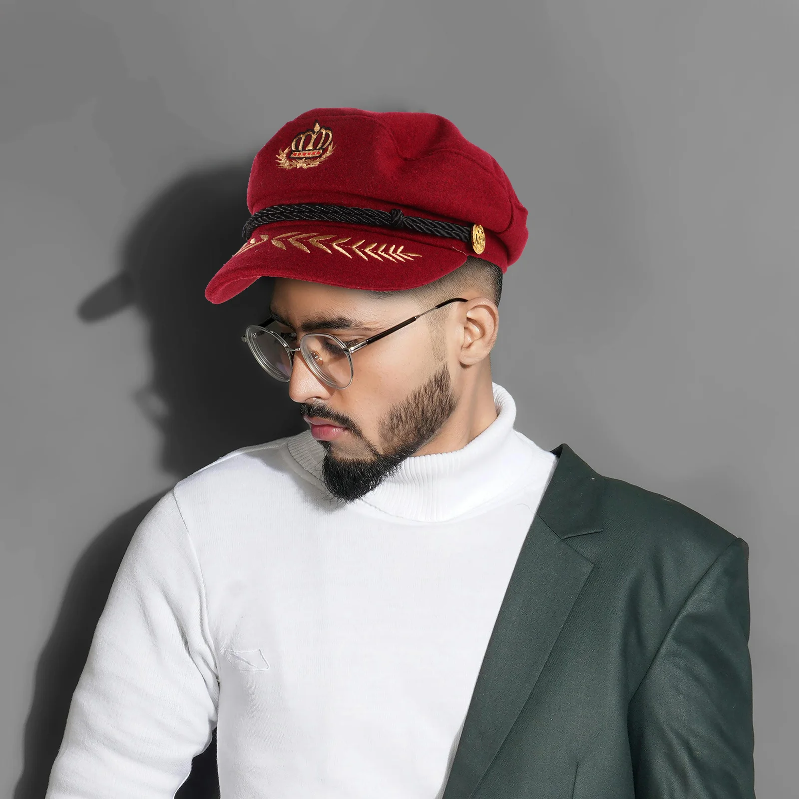 Chapéu marinho vintage piloto coroa de lã respirável proteção solar viagem ao ar livre festa iate capitão chapéu traje de marinheiro