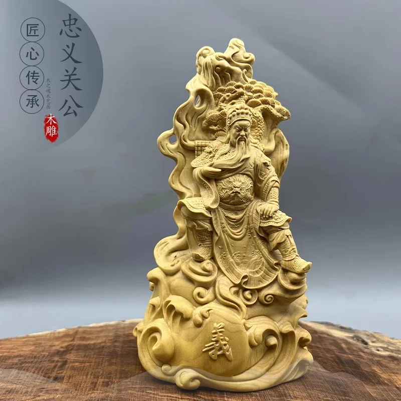 Wooden Loyalty Guan Gong Figure Statue Solid Wood Carving China Luckfalls Guan Yu Home Room, Office Decoration Art Accessories