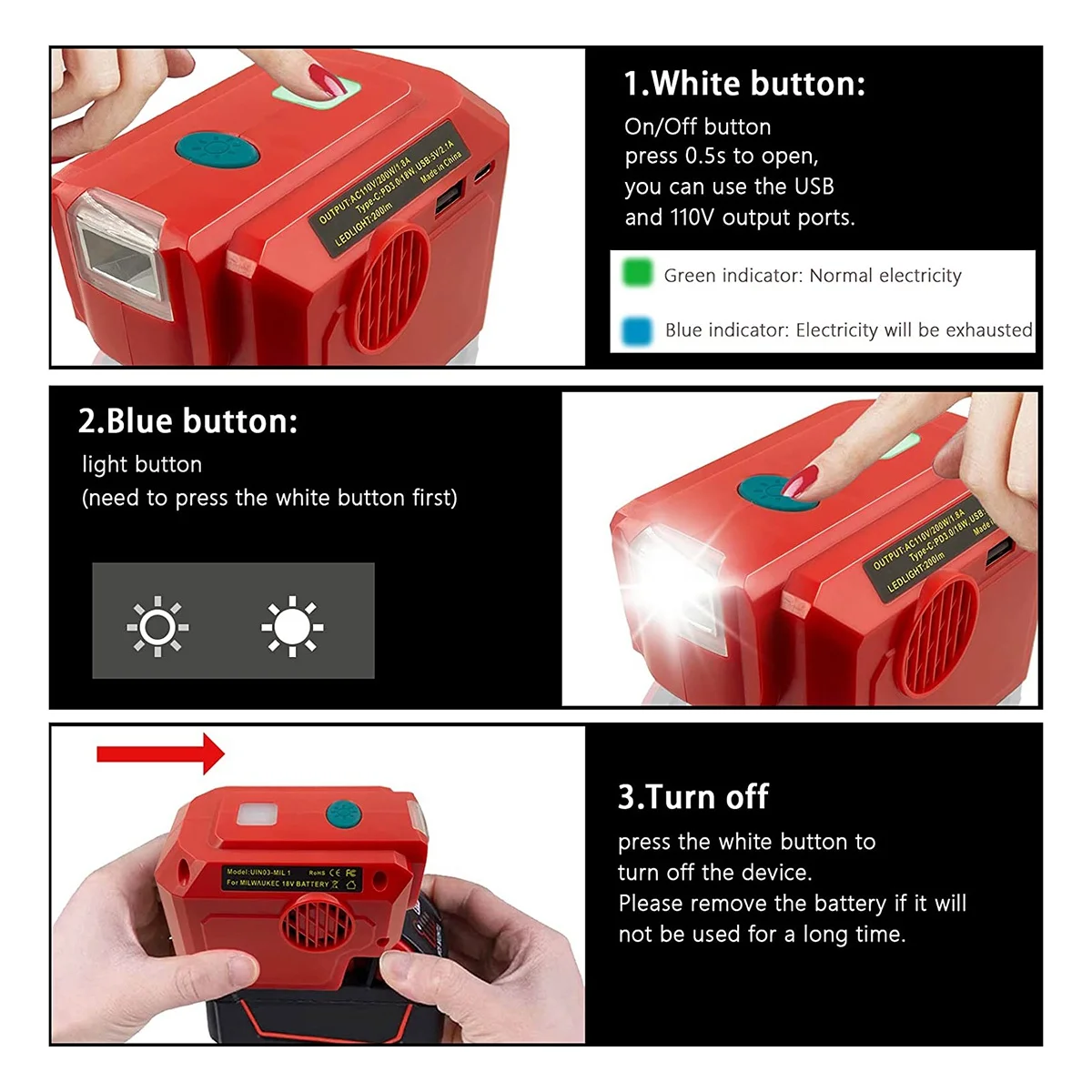 Imagem -04 - Inversor de Alimentação para Bateria de Lítio Inversor de Onda Senoidal Modificado 200w dc 18v a 120v ac