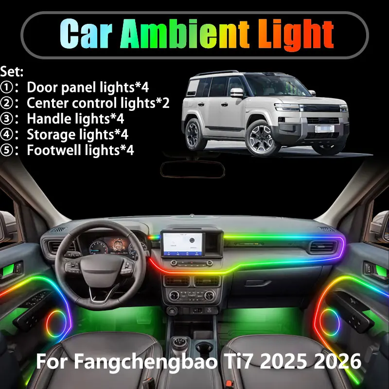 

For Fangchengbao Ti7 2025 2026 2/18 in 1 Car ambient lighting Led trunk interior led lights USB RGB Ensemble Streamer Auto parts