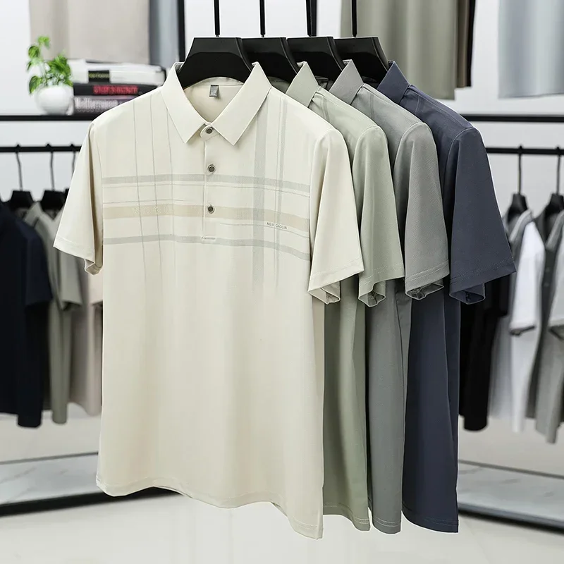 Summer New Gray T Shirt Men with Collar Loose Fit Short Sleeve Comfortable Work Man Button T-shirt Tops Tees