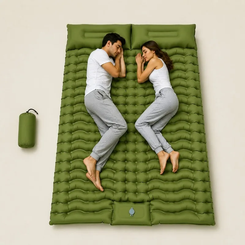 Widened Thickened 2 Person Inflatable Sleeping Pad Built-in Foot Pump Moisture Resistant Camping Car Lunch Break Mat