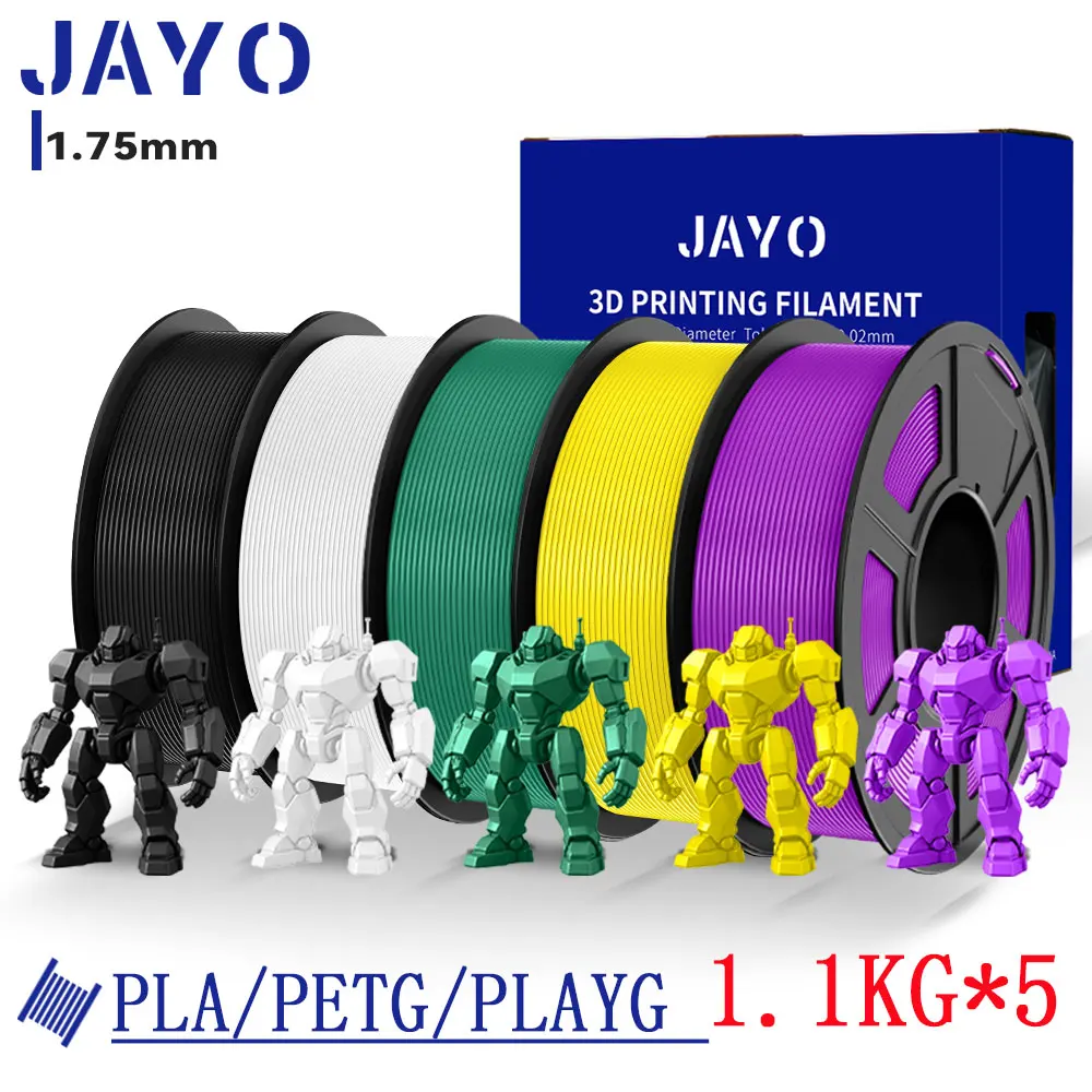 

JAYO 3D PETG/PLA/PLA матовая нить для принтера 1,75 мм +/-0,03 мм 5 рулонов нетоксичная нить для 3D-принтера PLA/PETG для 3D-принтера