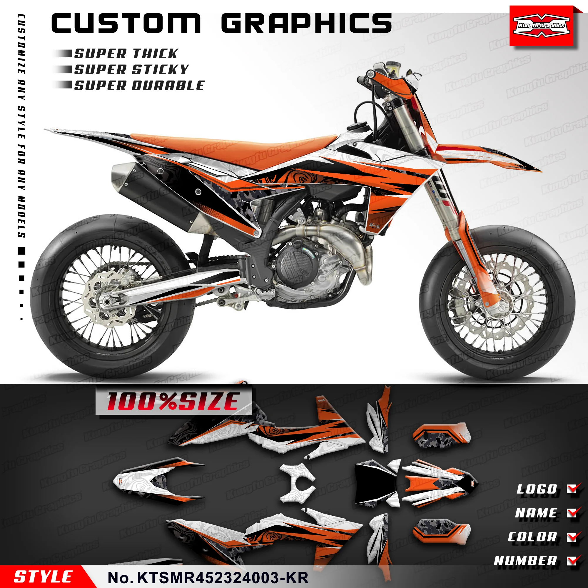 

KUNGFU GRAPHICS Custom MX Graphics Wrap Sticker for KTM SMR 450 SMR450 2023 2024, Protector, KTSMR452324003-KR