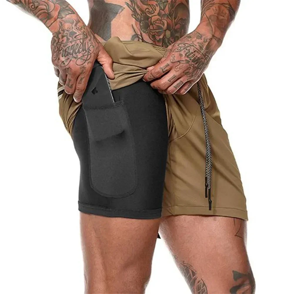 New Camouflage Mens Jogging Shorts 2 in 1 Sports Running Shorts Gym Fitness Bodybuilding Workout Quick Dry Beach Short Pants Men