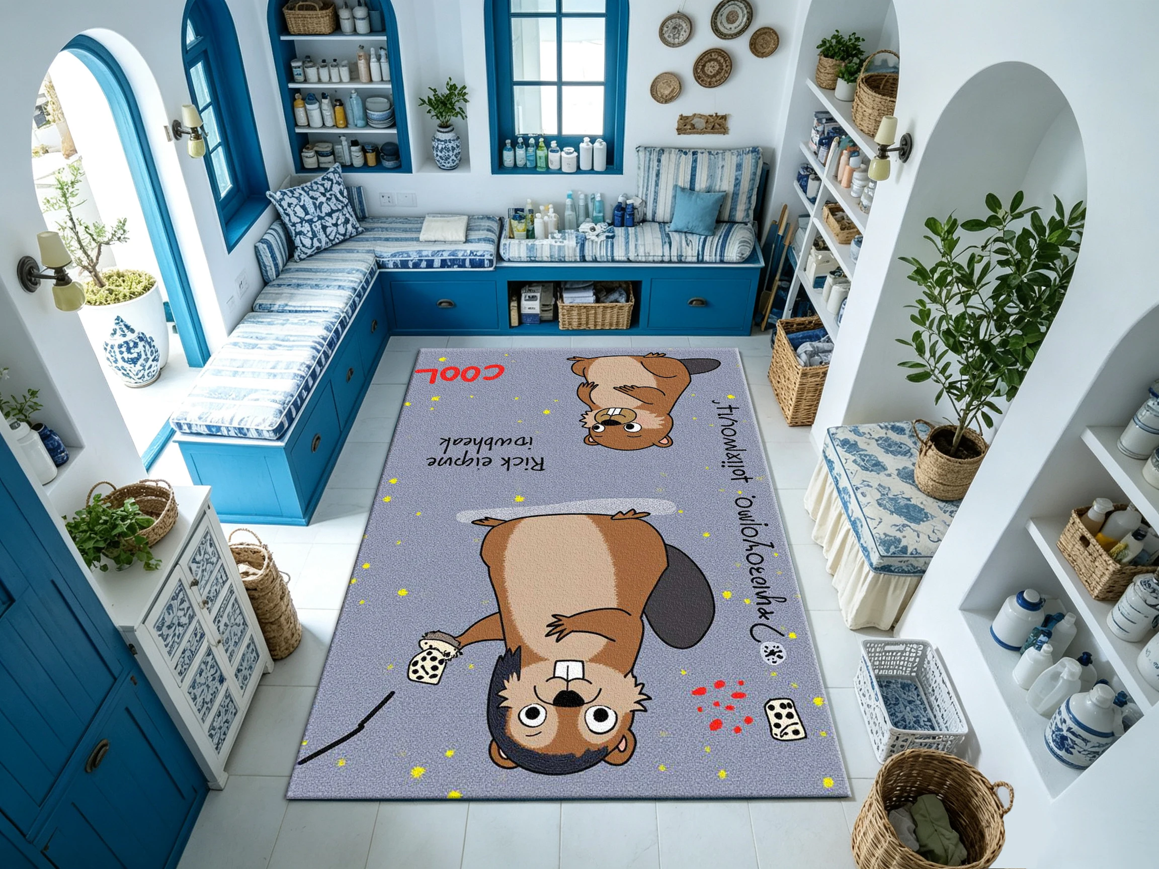 Cute Cartoon Beaver Pattern Carpet, Interesting Abstract Art Home Carpet, Suitable for Living Room, Bedroom, Home Decoration