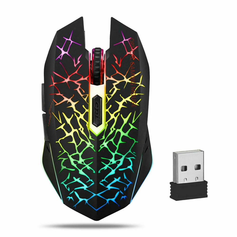 Wireless USB Optical Mice Gaming Mouse 7 Color LED Backlit Rechargeable for PC