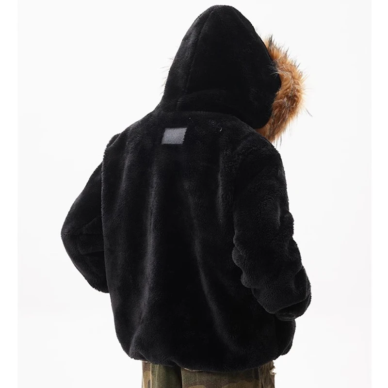 PFNW Hohe Qualität Fleece Mit Kapuze Stepp Gepolsterte Jacken Männer der Amerikanischen High Street Warme Pelz Kragen Kurze Zipper Mantel Neue