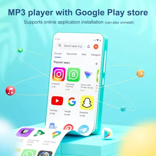 Imagen 2 del producto Reproductor de MP3 Oilsky Android 9.0, 80 GB (16 GB + 64 GB) compatible con Bluetooth y Wi-Fi, radio FM incorporada y función de libro electrónico, hasta 512G