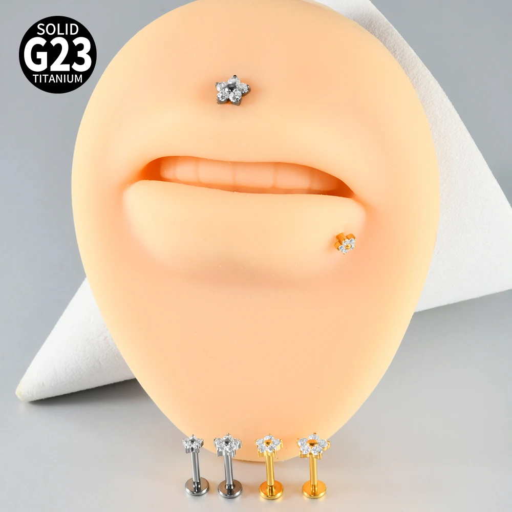 1/5PCS F-136 Implantat Titan Verschiedene Größe Blume Zirkonia Labret 16G Innengewinde Knorpel Helix Lappen Ohrring Piercing – Detail 3