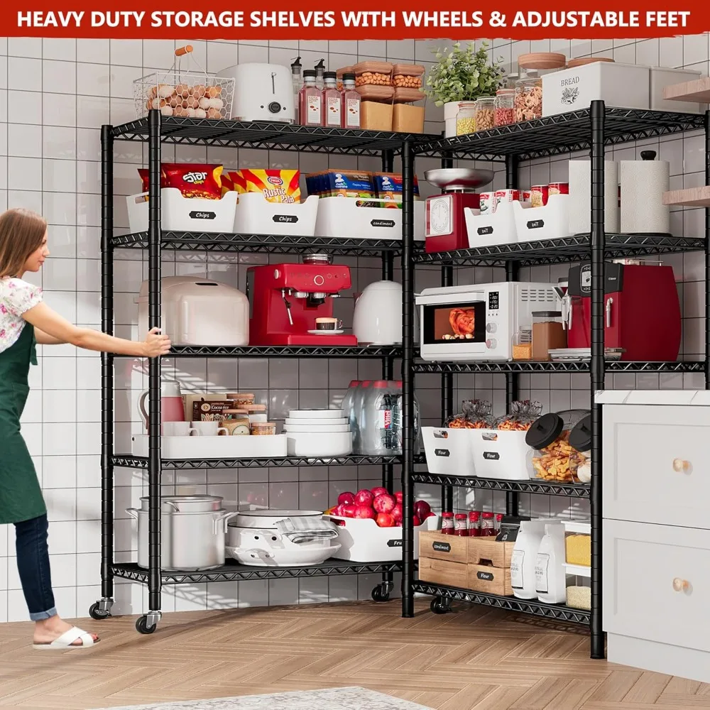 

76" H Wire Shelving – 1980 LB Capacity, 25 mm Pipe, Storage Shelves with Wheels for Garage & Warehouse