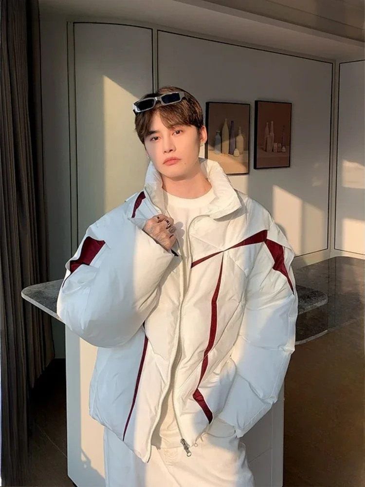 

​ Мужское хлопковое пальто премиум-класса с нерегулярными складками и цветными блоками, зимняя утепленная куртка с хлебом и многослойным дизайном ​