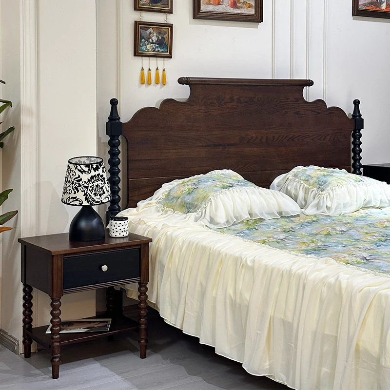 French pure solid wood retro bedside table living room table image 3