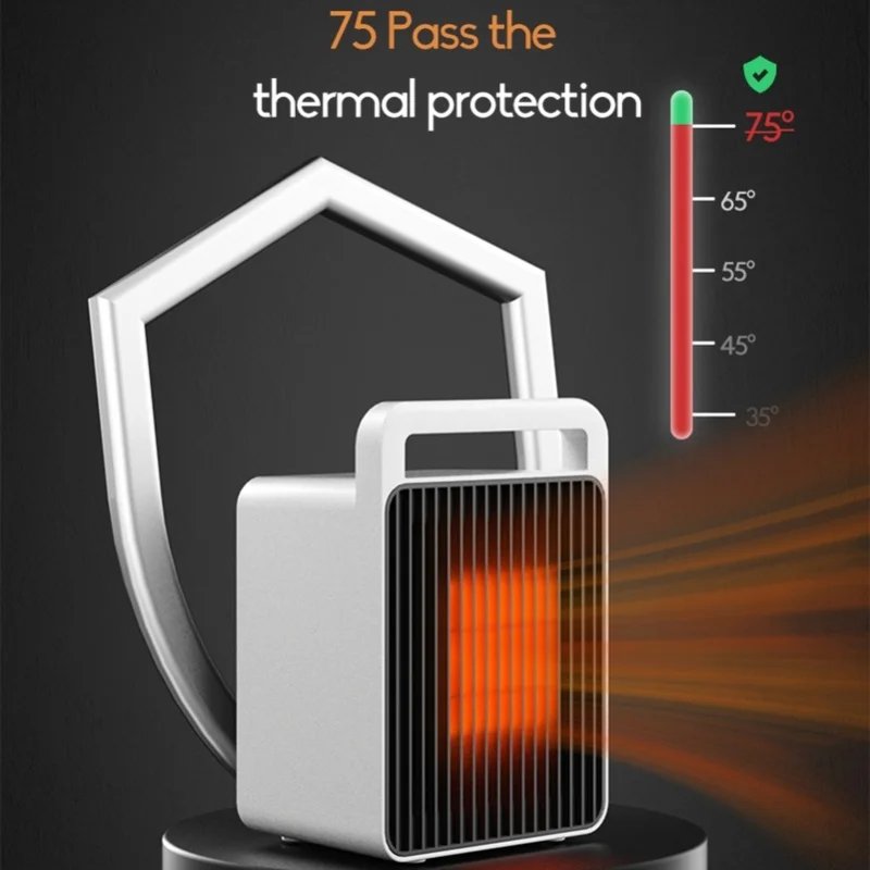900W PTC Ceramic Portable Heater 2 Heat Settings Smart Temp Control Tip Over Overheat Protection White For Home Office