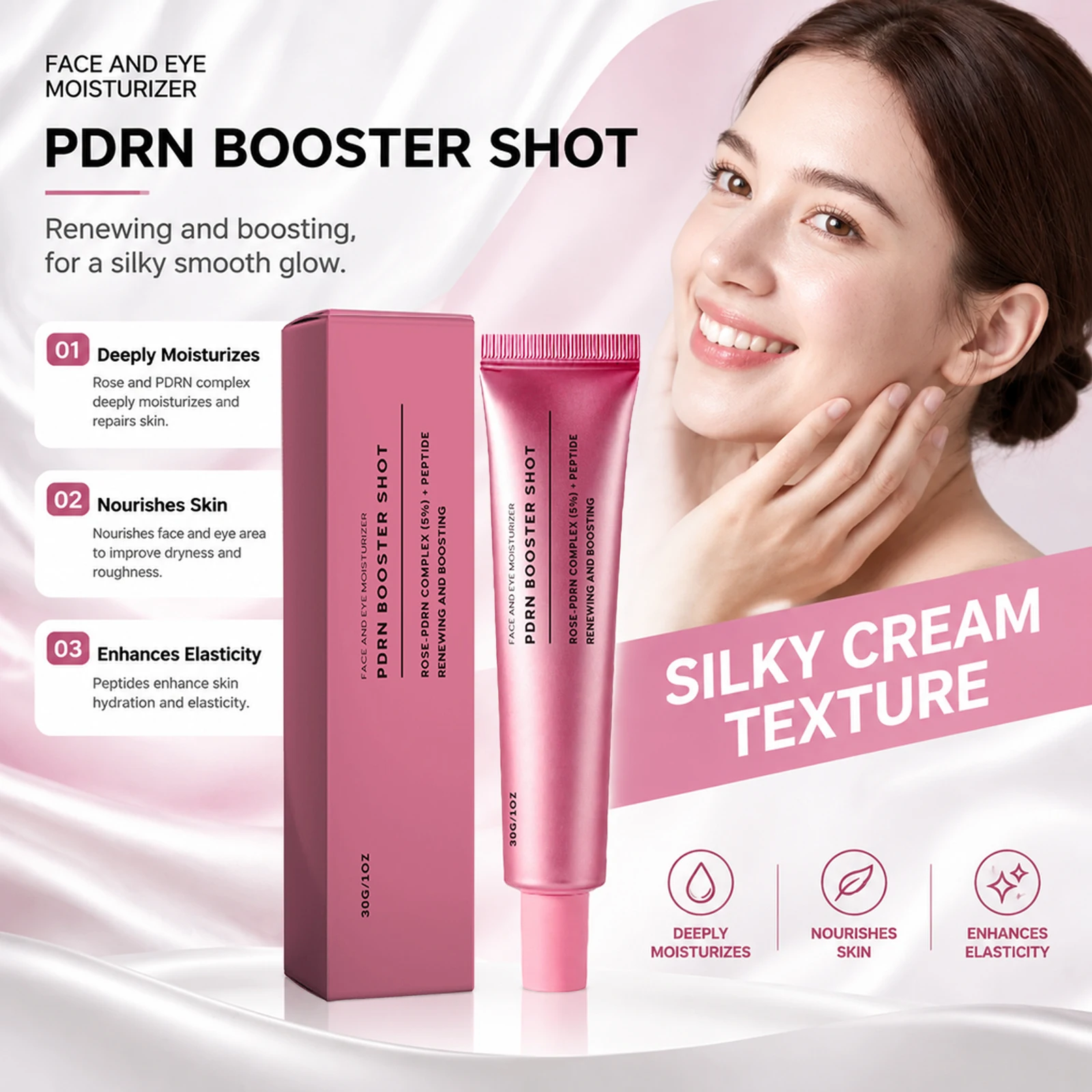 Pdrn Booster Shot Cream For Eye Rose Moisturizing Radiance Booting Firming Fade Fine Line Delicate Skin Clear Skin Tone Care