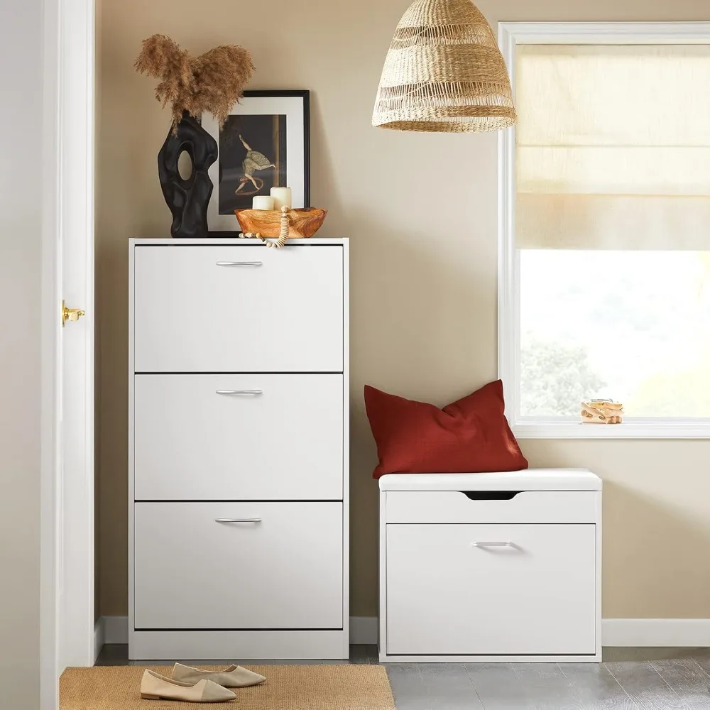 

White shoe cabinet with 3 flipped drawers, independent shoe rack, foyer hallway shoe storage cabinet (9.4 "Dx 23.6" W x 31.5 "H)