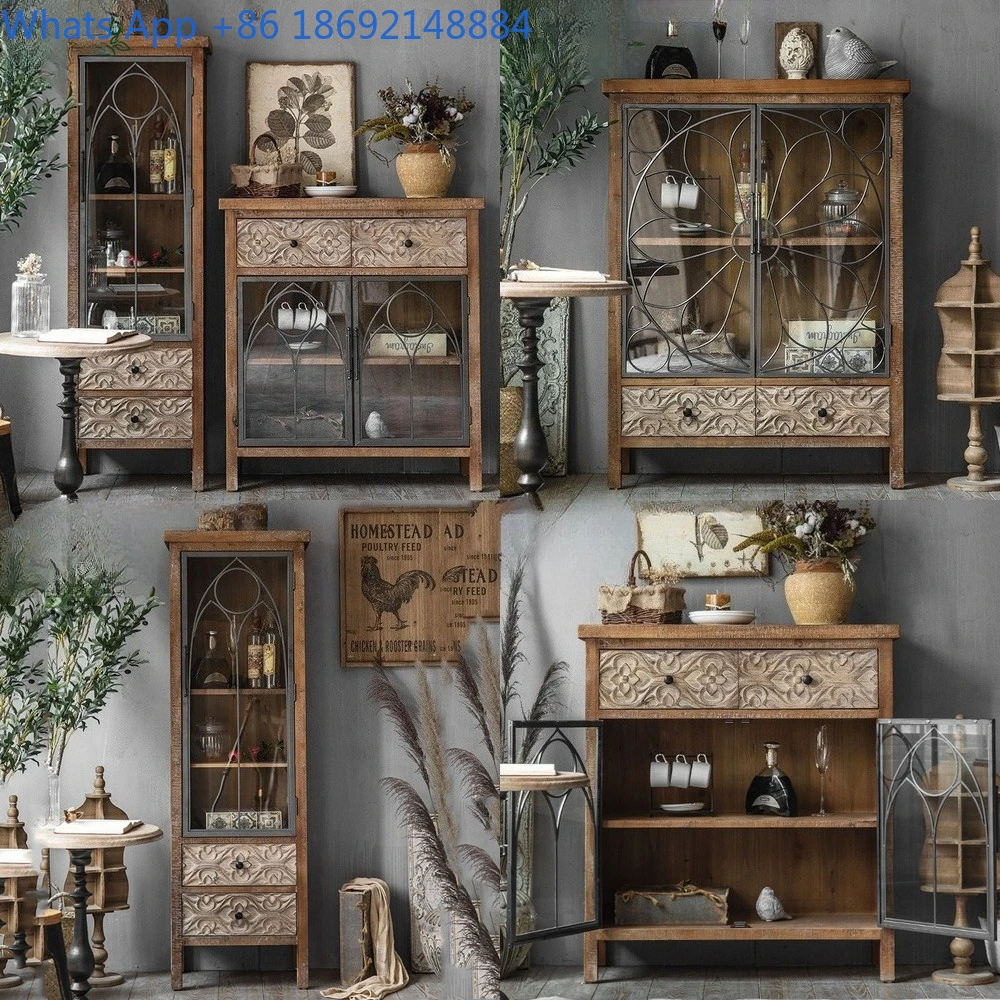 

Rustic American Vintage Carved Sideboard Storage Cabinet for Living Room Bedroom