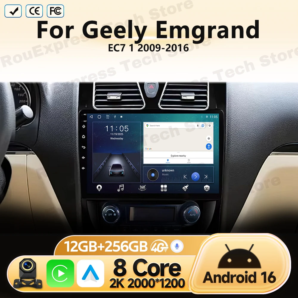 Android Head Unit For Geely Emgrand EC7 1 2009 2010 2011 2012 2013-2016 WIFI Car Radio GPS Navigation Multimedia Video Player BT