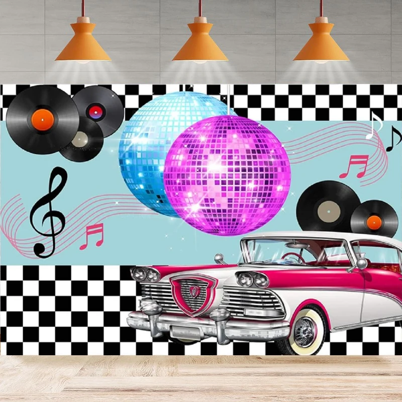 Back To 50's Photography Background 1950s Retro Diner Time Rock Roll Classic Decor Crazy Dance Prom Party Backdrop Wall Banner