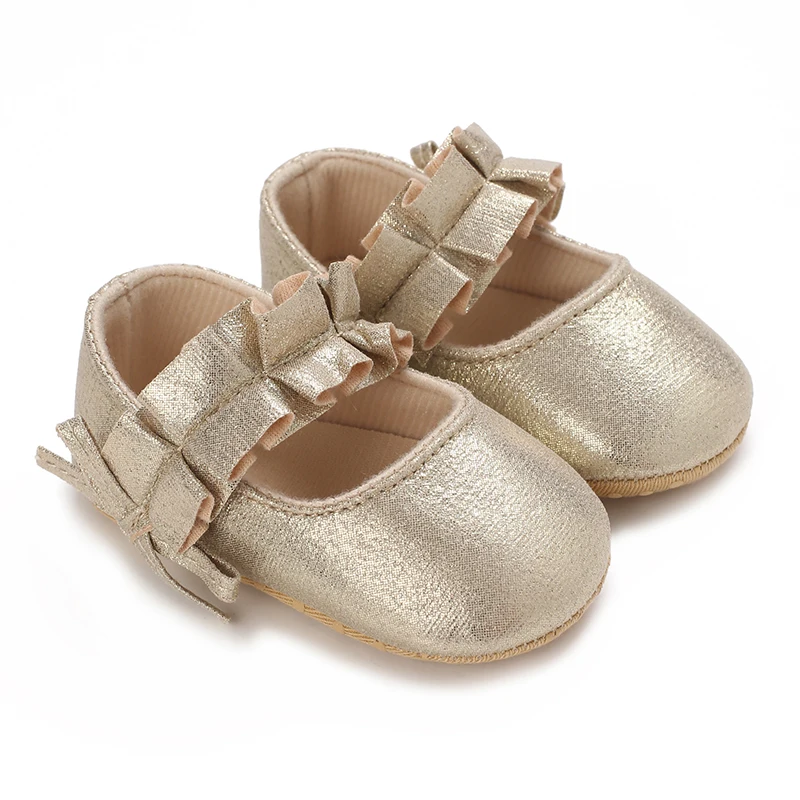 Sweet Girl Bow Decoration Princess Flat Shoes With Non Slip Fabric Sole Walking Newborn Baby Crib Dress 0-18M