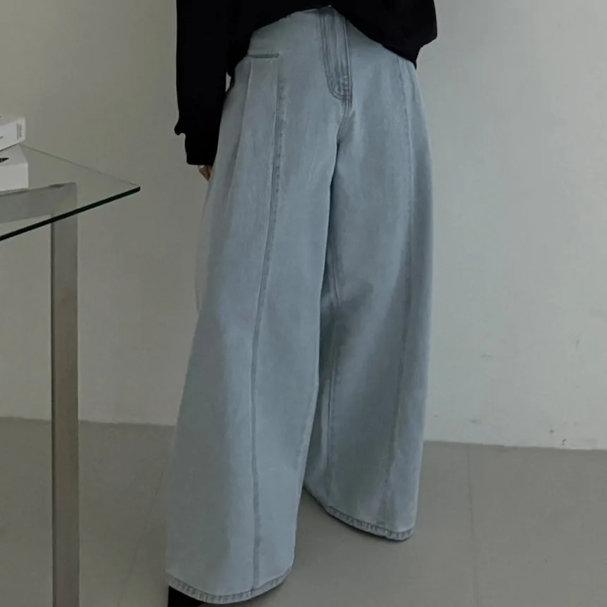 

REALEFT Spring Summer Vintage Pleated Denim Wide Leg Pant 2025 New High Waist Street Washed Casual Full Length Jeans Pant Female