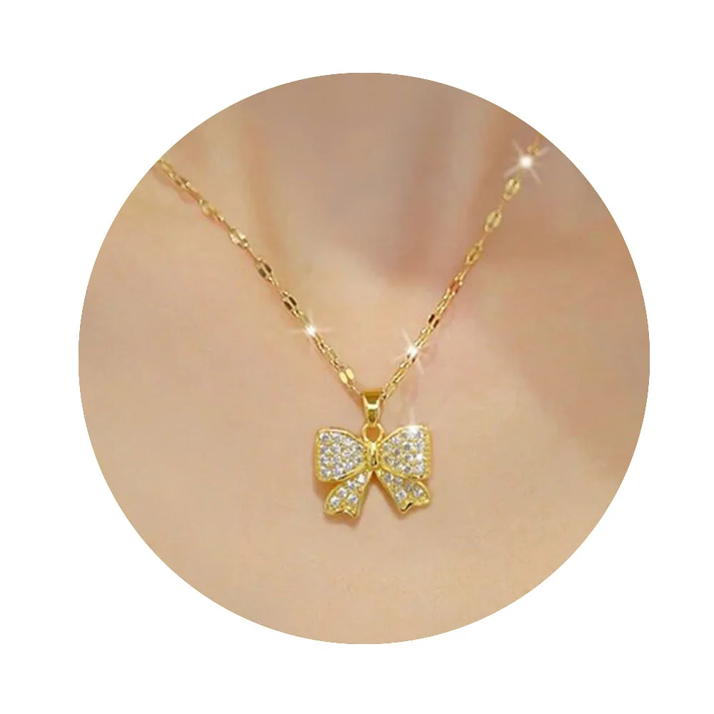 Fashion Bowknot Choker Necklace For Women Stainless Steel Crystal Collier Wedding Anniversary Mothers Day Gifts 2024 view 2