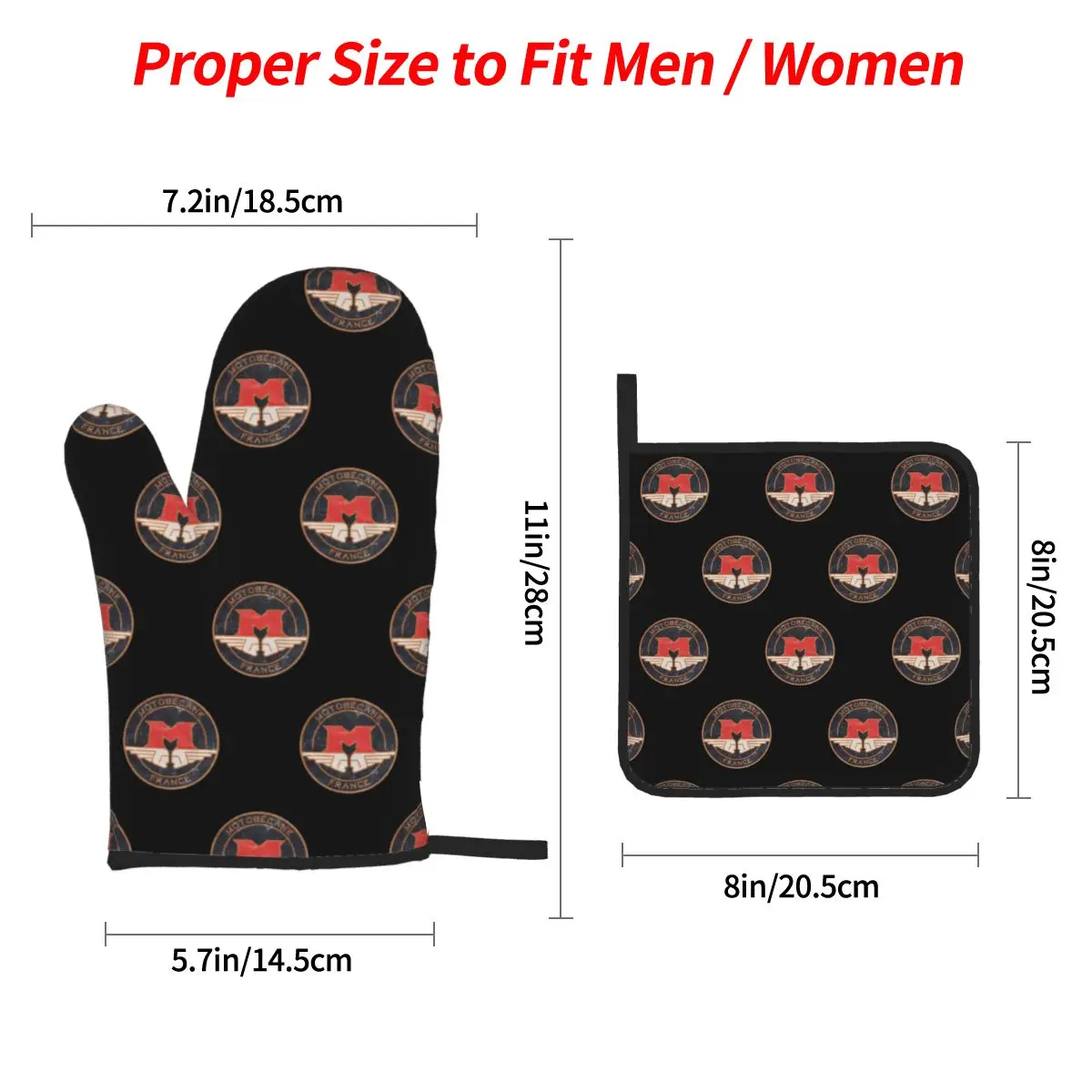 MOTOBECANE . Retro Badge Oven Mitts and Pot Holder Sets of 4 for Baking Kitchen Cooking BBQ Resistant Non-Slip Gloves