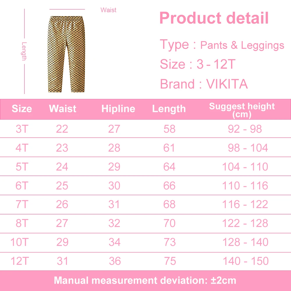 VIKITA Girls Golden Leggings Kids Autumn Spring Trousers Girls Birthday Party Performance Stage Pencil Pants Kids Clothes 3-10Y