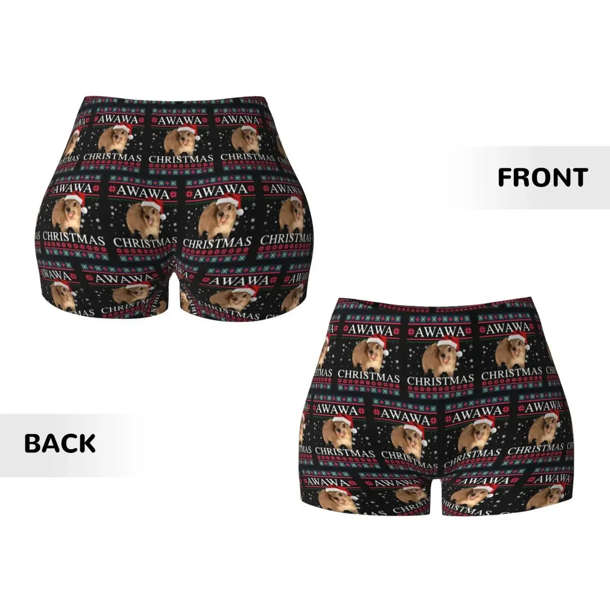 Custom Rock Hyrax Merry Christmas Ugly Style Yoga Shorts Women Gym Workout Running Athletic Volleyball Biker Shorts