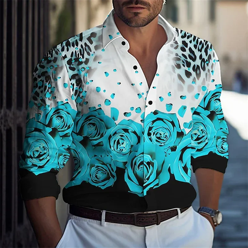 Men's New Fashion Trend Gray Crow Animal Men's Tops Shirt Buttons Casual Outdoor Street Soft Comfortable Men's Tops Plus Size