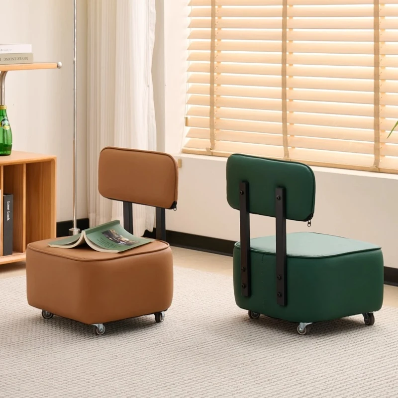 Living Room Silent Universal Wheel Small Stool Household Furniture Mobile Backrest Chair Bedroom Pedal Office Rotating Chair
