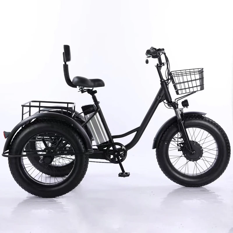 500W Big Power 20*4 Inch Fat Tire 3 Wheel Electric Tricycle With Rear Basket 3 Wheel Electric Cargo Bike Cargo Tricycle