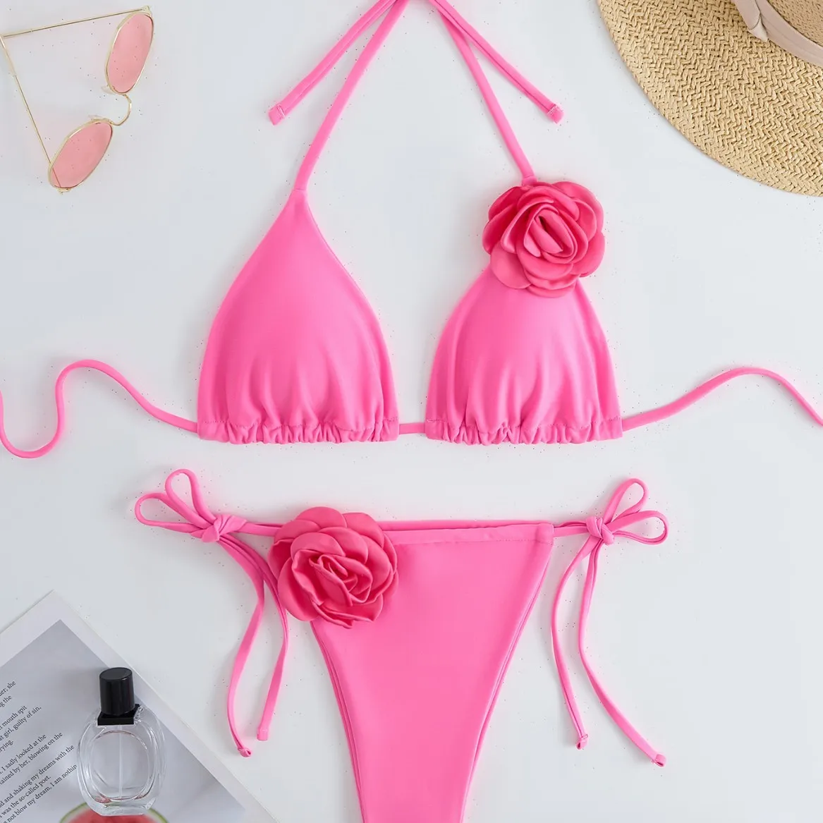 Bathing Suit Women European And American Three-dimensional Flower Women's Sexy Swimsuit Split Bikini Bikini Swimsuit
