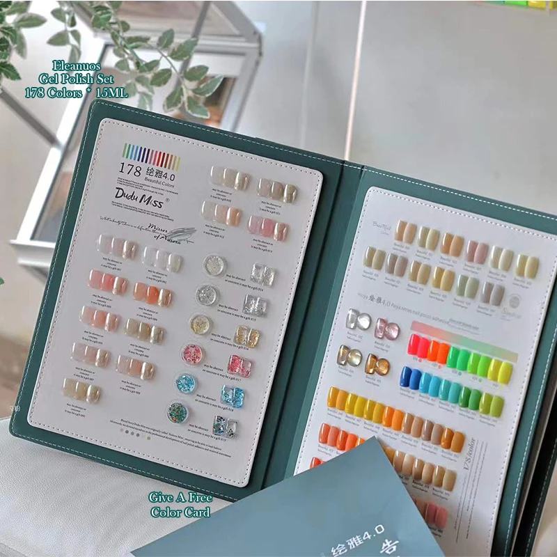 178 Pcs Nail Gel Polish Kit Mixed Colors Cat Eye Glitter Solid UV Gel Varnish With Palette Book Manicure Set For Nail Art