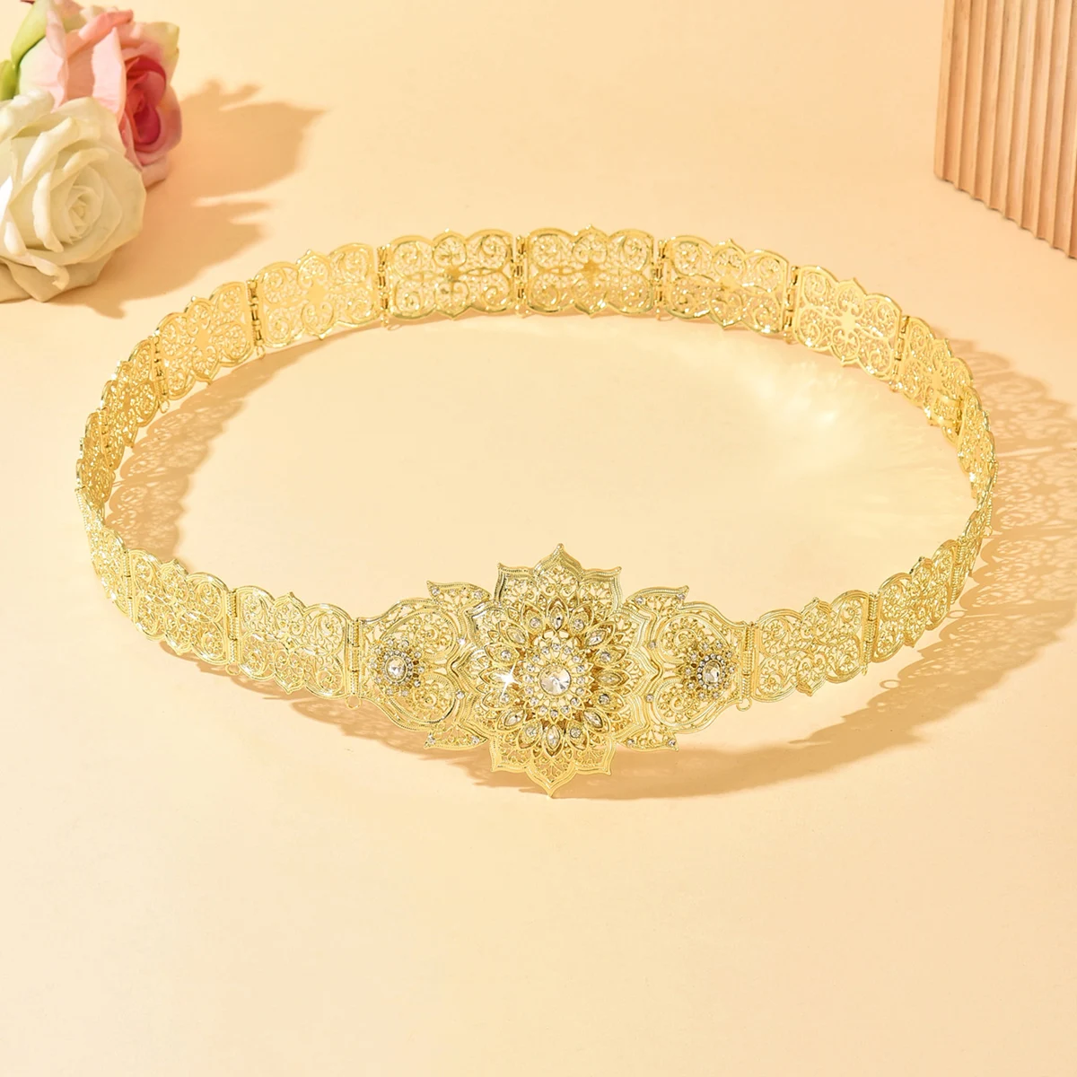 금색 은색 아랍 신부 웨딩 주얼리 크리스탈 유럽 여성 드레스 허리 체인 모로코 카프탄 벨트