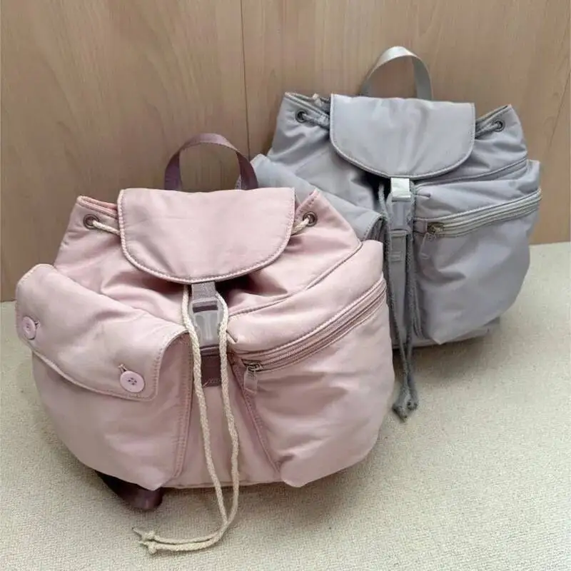 Bloom Casual Nylon Mini Backpack Women New Hot Girls Drawstring Pocket Y2k Mochila Female Vintage Haruku Backpacks Aesthetic