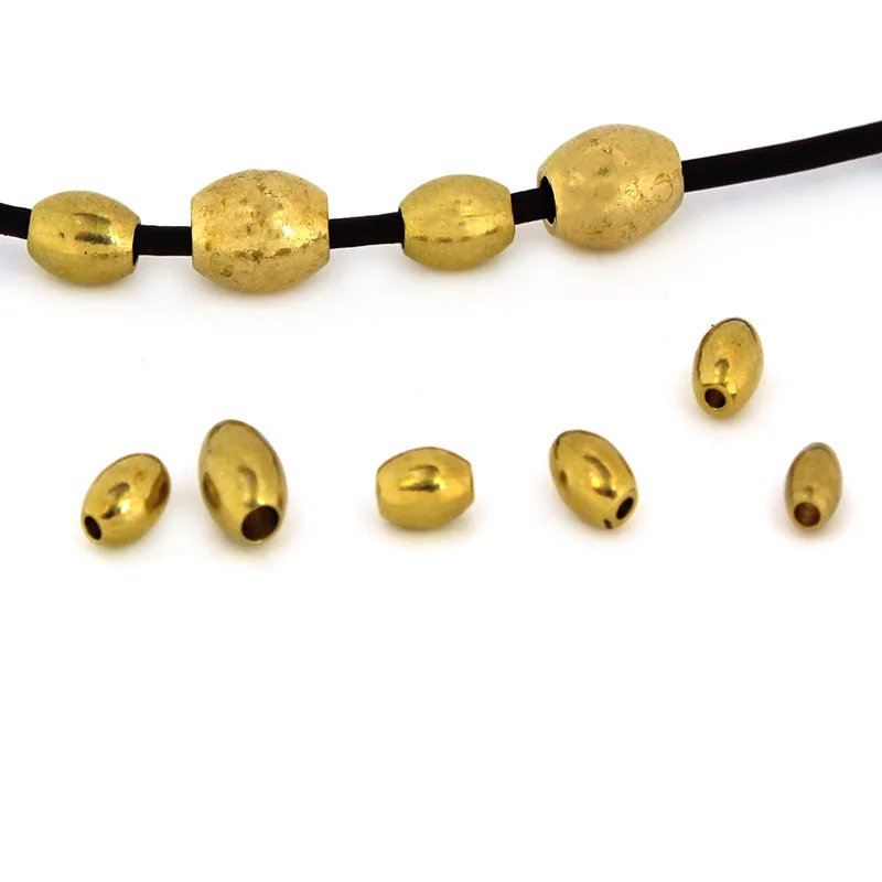 50-20Pcs/Lot Solid Brass Oval Spacer Beads for Bracelet Making Metal Loose Bead Charms for DIY Parts Jewelry Making Accessories