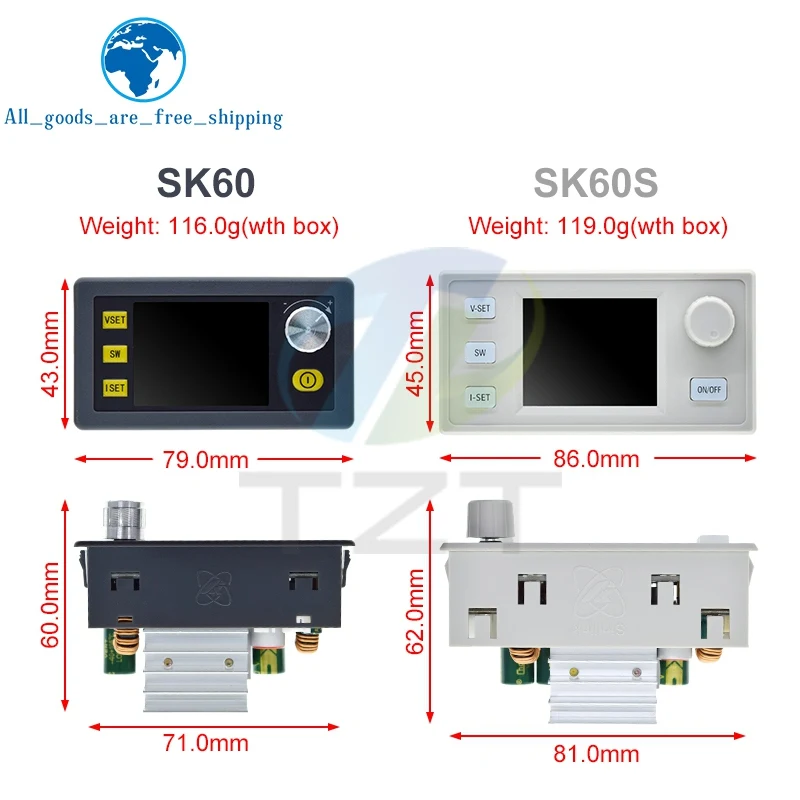 SK60 SK60S تيار مستمر 6-36 فولت 60 واط 5A باك دفعة محول التصنيع باستخدام الحاسب الآلي قابل للتعديل وحدة امدادات الطاقة الجهد المستمر الحالي وحدة الشحن الشمسي