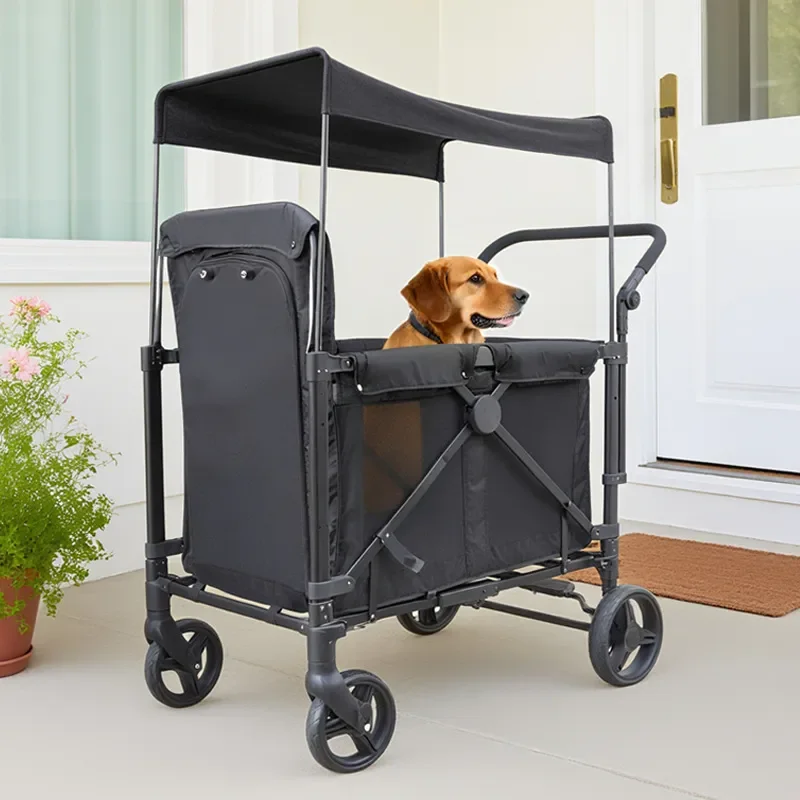 Large Dog Pet Cart Foldable Portable Stroller for Giant Old Dogs Teddy Golden Retriever Outdoor Travel Wagon