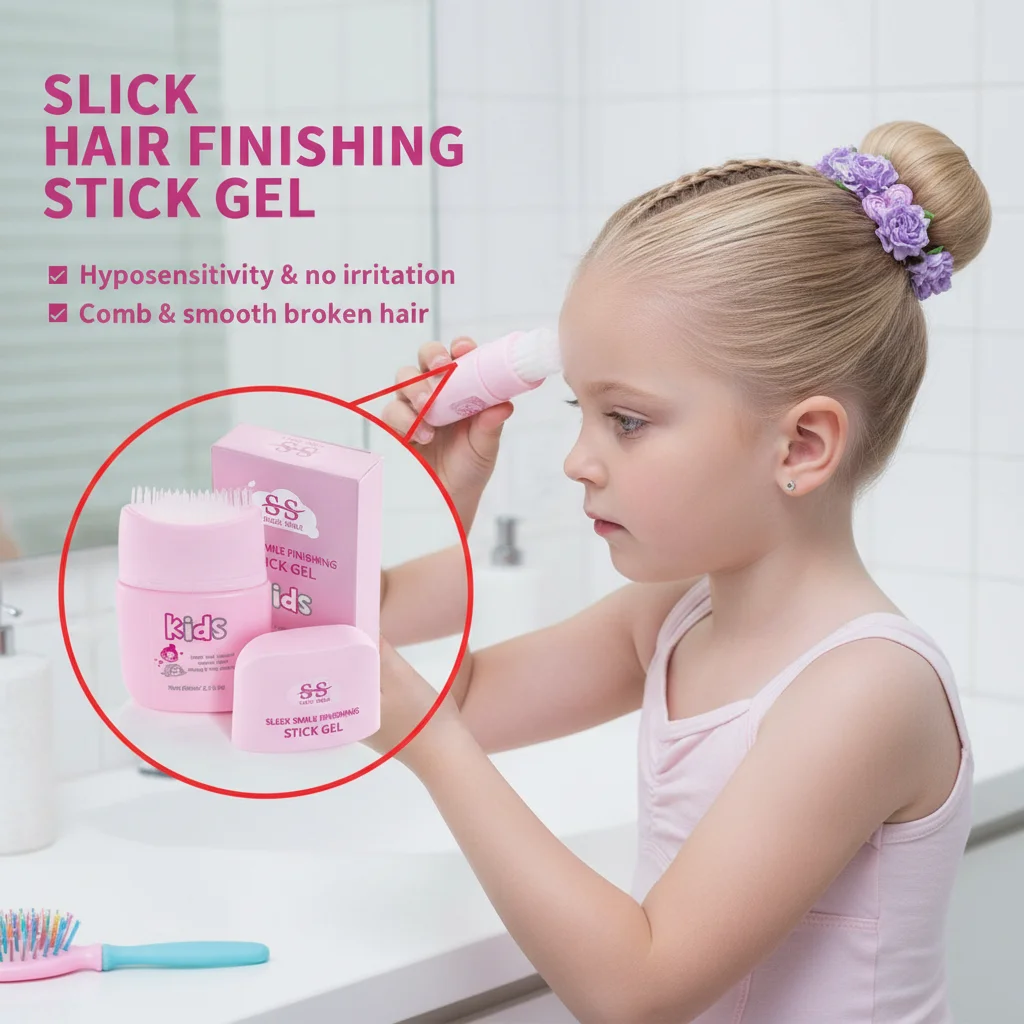 Children Hair Finishing Stick 80ml - Pink Gentle Hair Wax for Flyaway Taming & Hairstyling Easy to Use for Kids & Adults