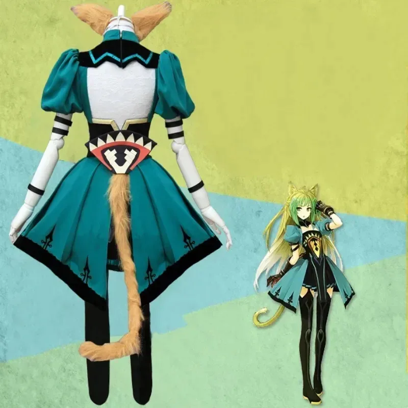 CyAnime Game Fate/Apocrypha Grand Order Atalanta, disfraz de Cosplay, peluca Archer, falda verde, uniforme, conjunto completo, traje de fiesta Sexy para mujer
