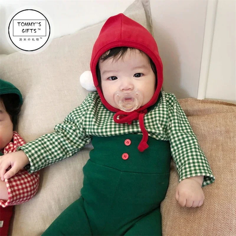 Christmas Autumn Baby Boys Girls Clothes Onesie  Newborn Baby Twins Romper Bodysuits Red/Green Grid Infant Baby Long Sleeve suit