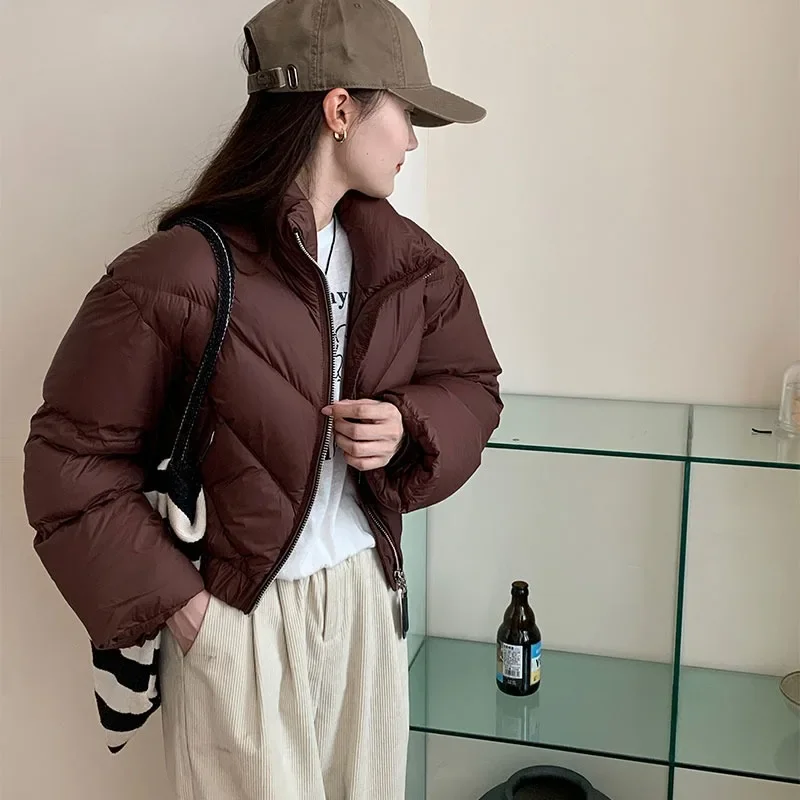 女性用コットンダウンジャケット,ショートパーカー,シックな厚手のパンコート,スタンドアップカラー,ジッパー付き衣類,アウター,ファッション,冬,新品,2024