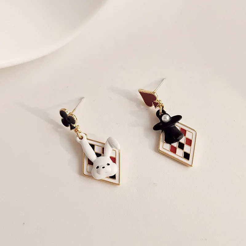 Cartoon Splicing Color Rabbit Earrings For Women Personalized Magic Red Peach Plum Blossom Geometric Earring Fashion Accessories