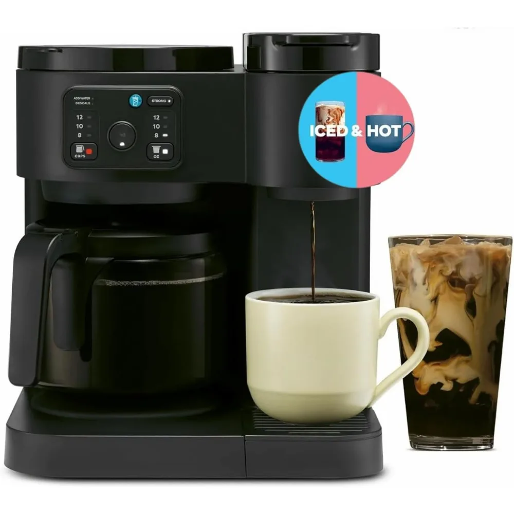 ماكينة صنع القهوة K-Duo Essentials للمشروبات الساخنة والمثلجة، ماكينة تحضير القهوة KCup Pod، وعاء قهوة بالتنقيط سعة 12 كوبًا، 72 أونصة وات